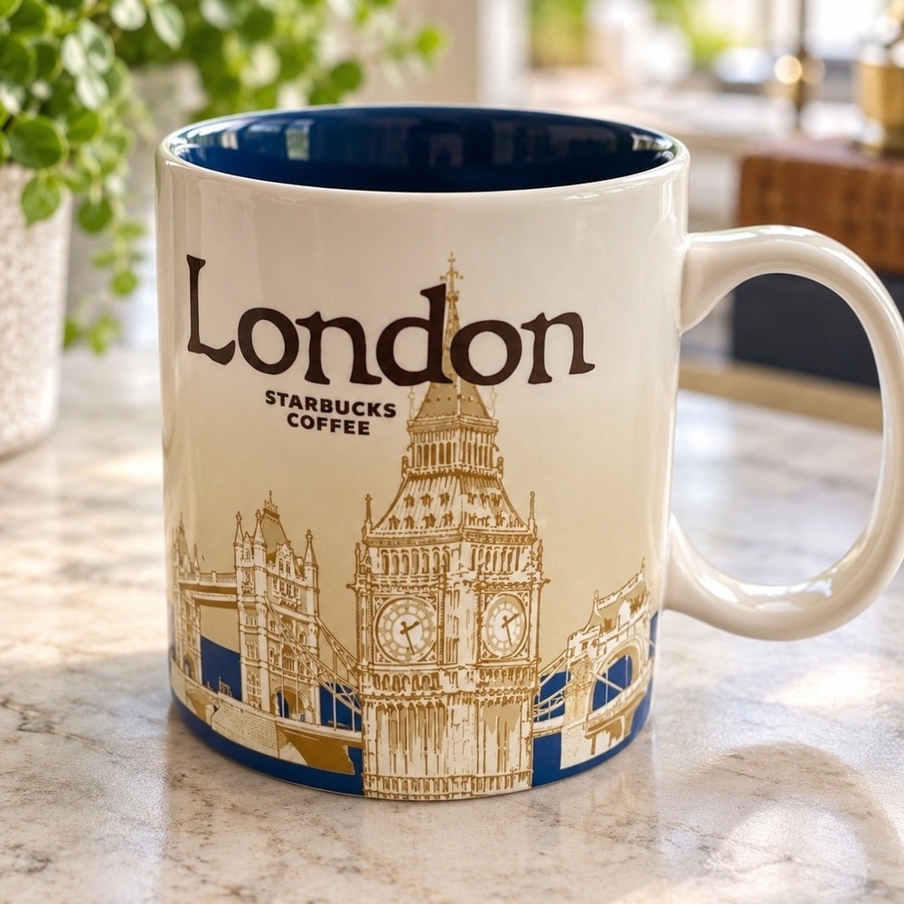 Starbucks London Global Icon Series Mug 16 Oz 2014 Blue Big Ben Tower Bridge